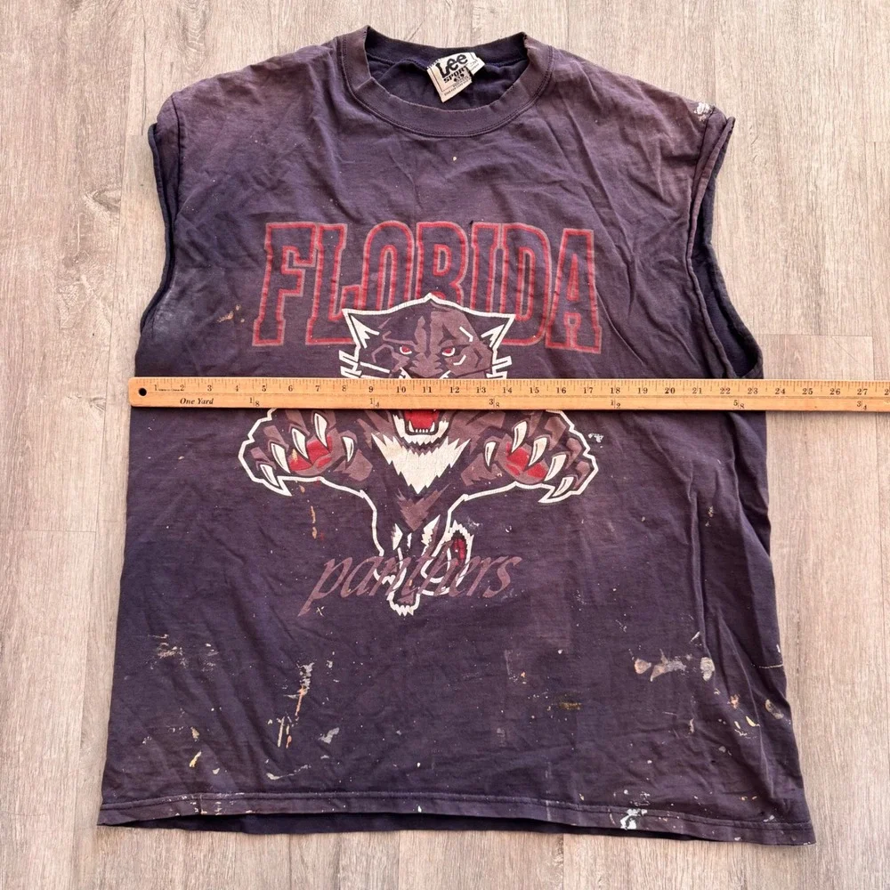 Vintage Lee Sport Florida Panthers Sleeveless T-Shirt XL Thrashed Sun Faded USA - Picture 4 of 7